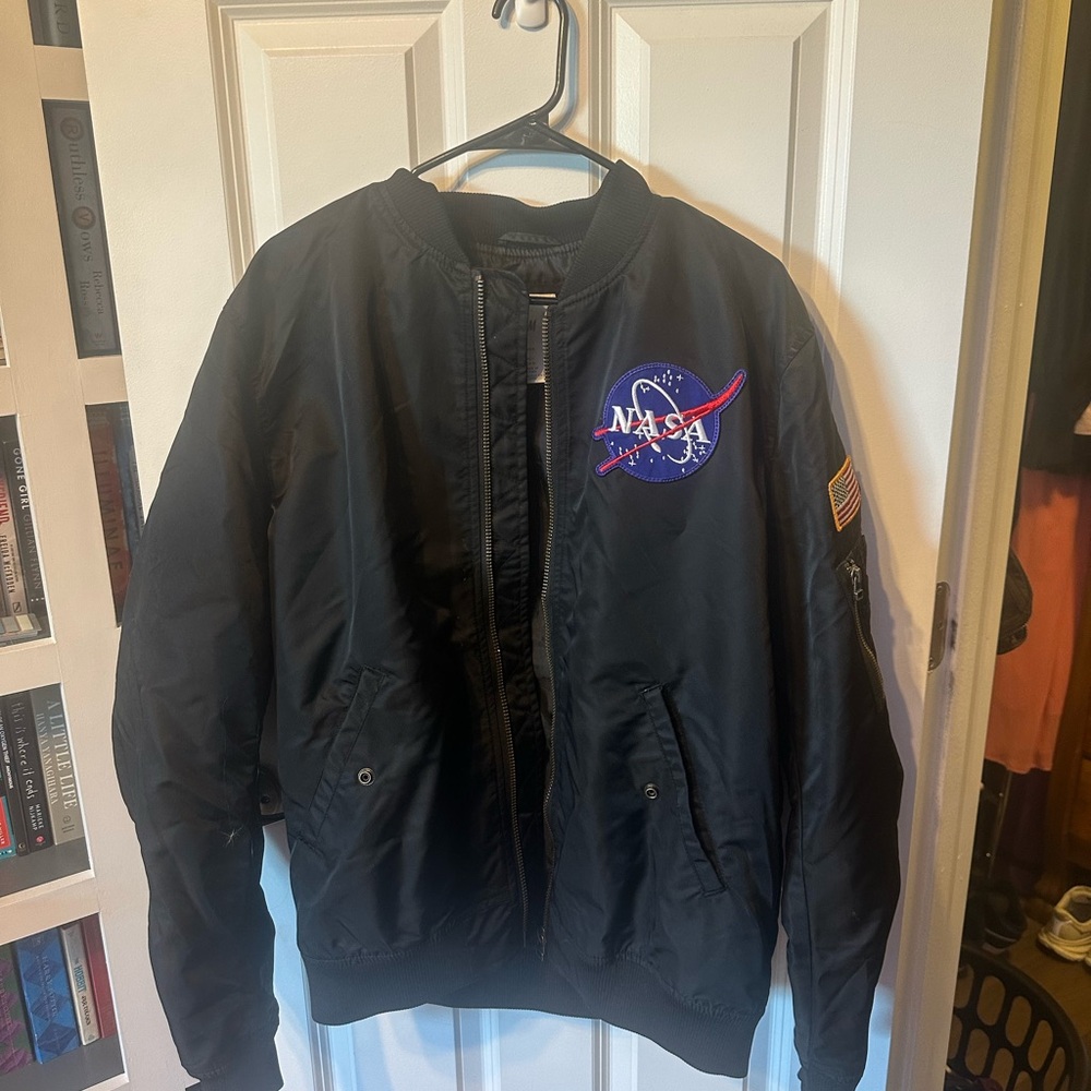 H&M Black Bomber Jacket with Classic Varsity Style